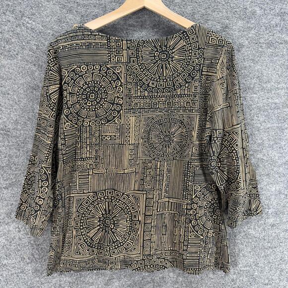 Ruby Rd. Blouse Women L Large Gray Geometric V-Neck 3/4 Sleeve Cotton Casual - Picture 2 of 6